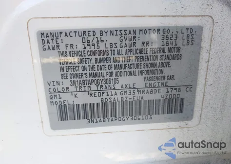 2016 Nissan Sentra S from USA, damaged, VIN 3N1AB7AP0GY306105